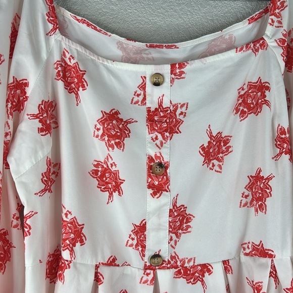 SHEIN White & Red Floral Flowy Boho Summer Casual Top Size XL - Picture 3 of 6